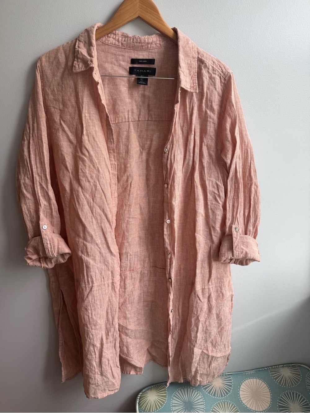 Tahari Soft Earthy Pink 100% Linen Button-Front Women’s Tumic